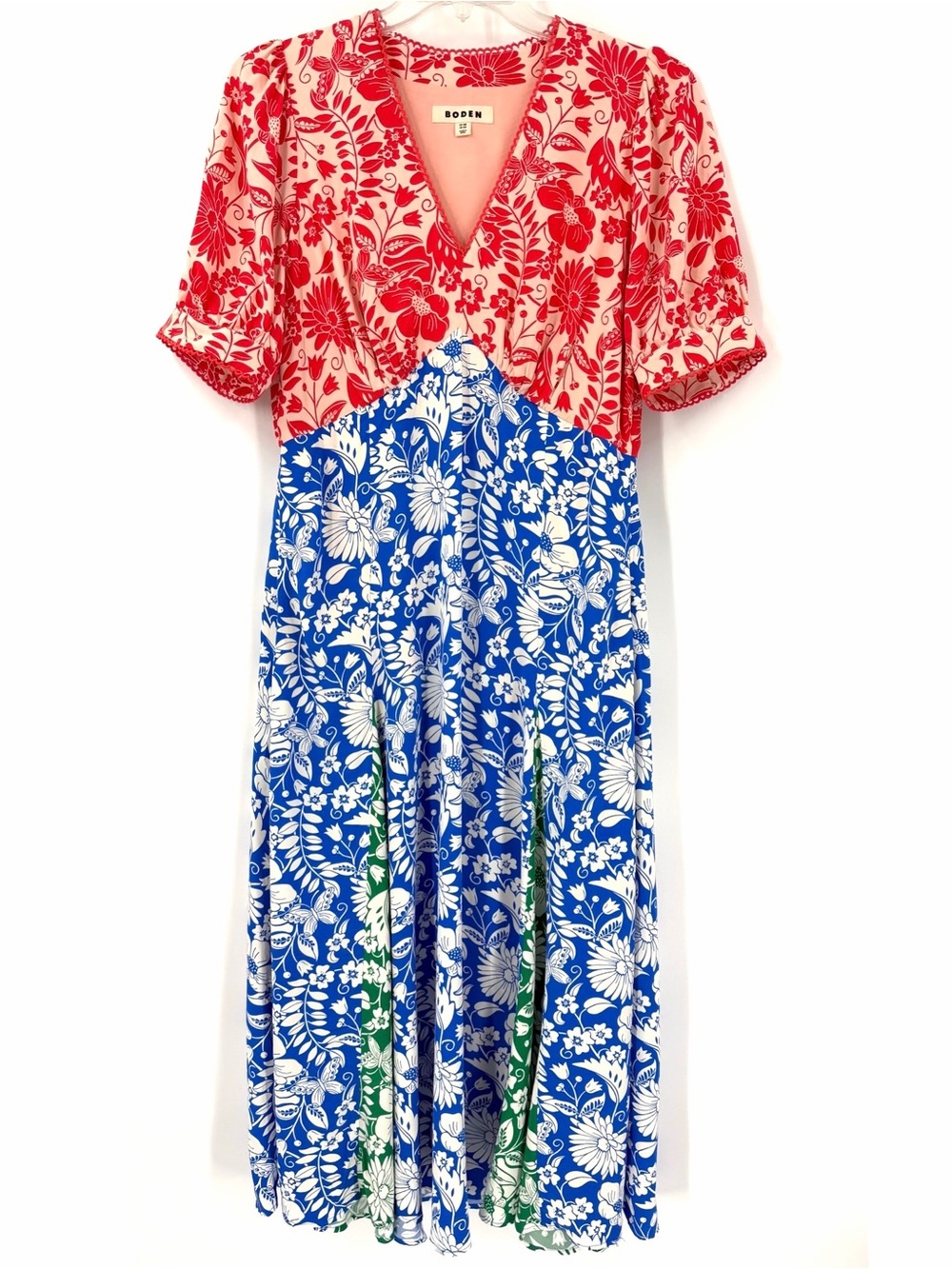 BODEN Blue Rosie Godet Tea Color Block Paneled Fit and Flare Maxi Dress Sz 12R